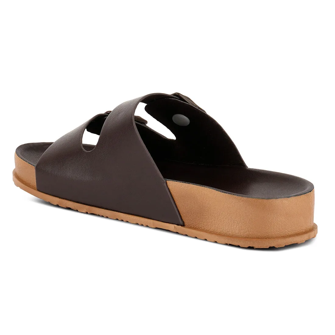 Dark Brown Platform Buckled Slide Sandals