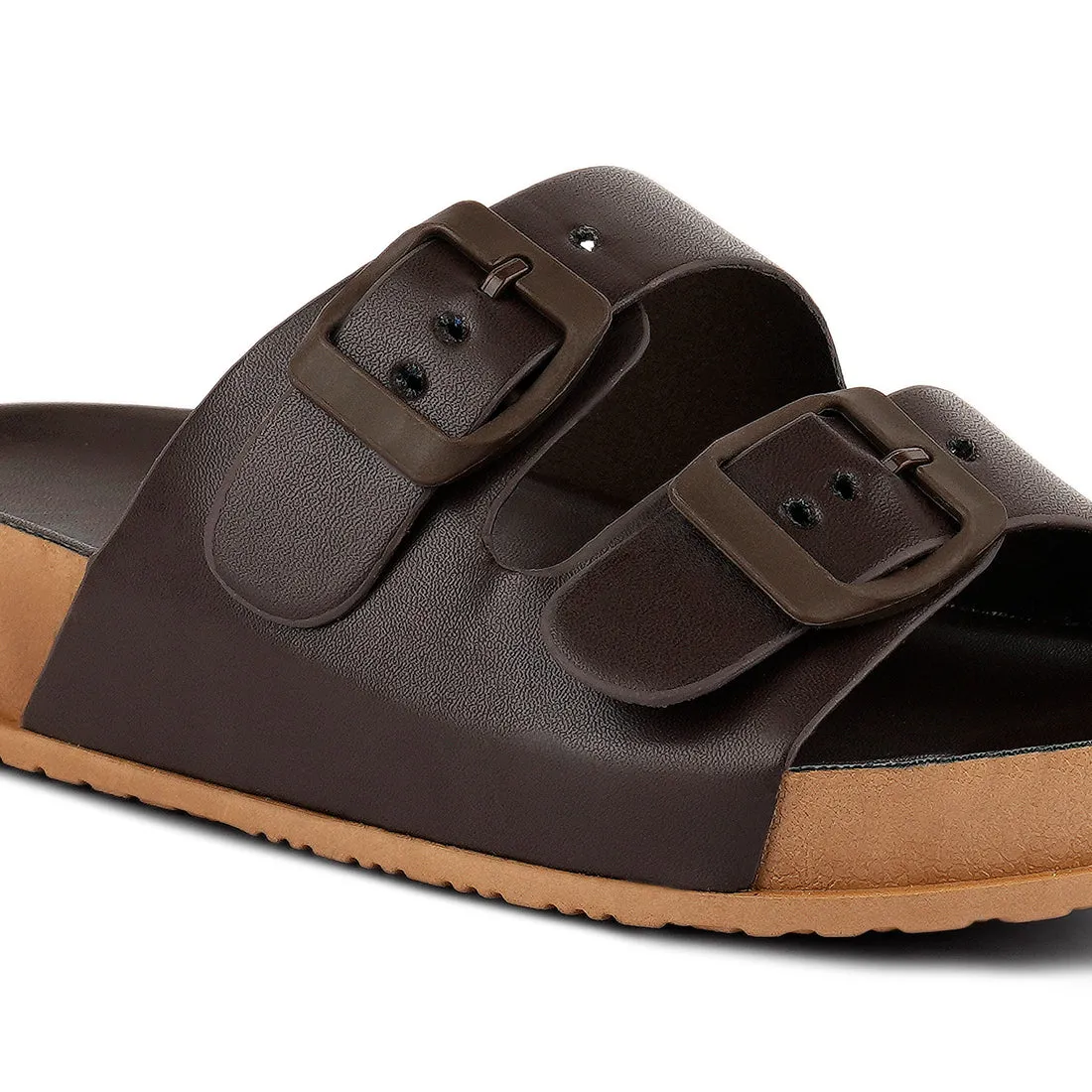 Dark Brown Platform Buckled Slide Sandals