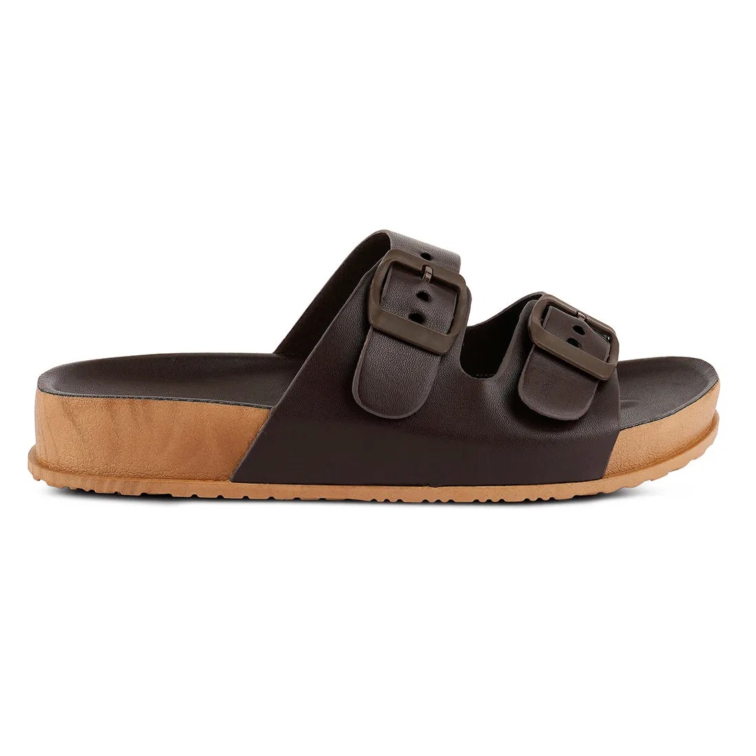 Dark Brown Platform Buckled Slide Sandals