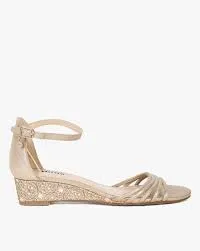 Dune London "Kayleen" Gold Wedge Sandals- 8