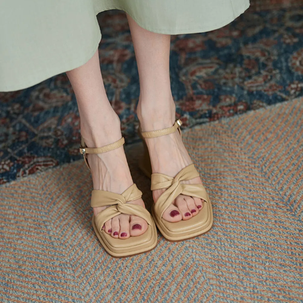 SQUARE TOE PLATFORM WEDGE HEEL SANDALS