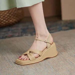 SQUARE TOE PLATFORM WEDGE HEEL SANDALS